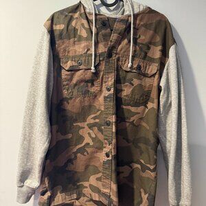 H&M Printed Camo Button Down + Hoodie Hybrid - Men's Small